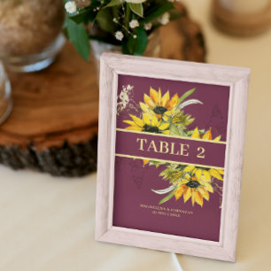 Sunflower Magenta Purple Table Number Card