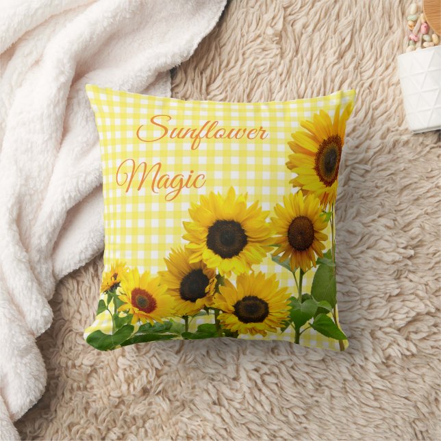 Sunflower Magic Sunshine Happy Yellow White Plaid  Cushion (Blanket)