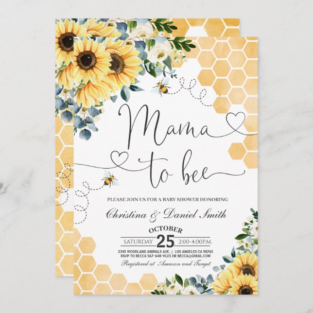 Sunflower Mama to Bee Baby Shower Invitation (Front/Back)