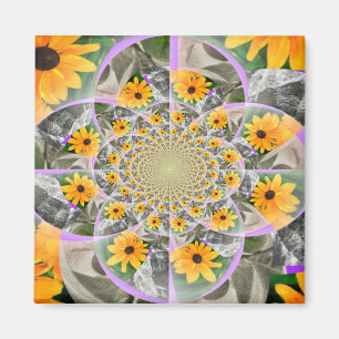 Sunflower Mandala Square Magnet