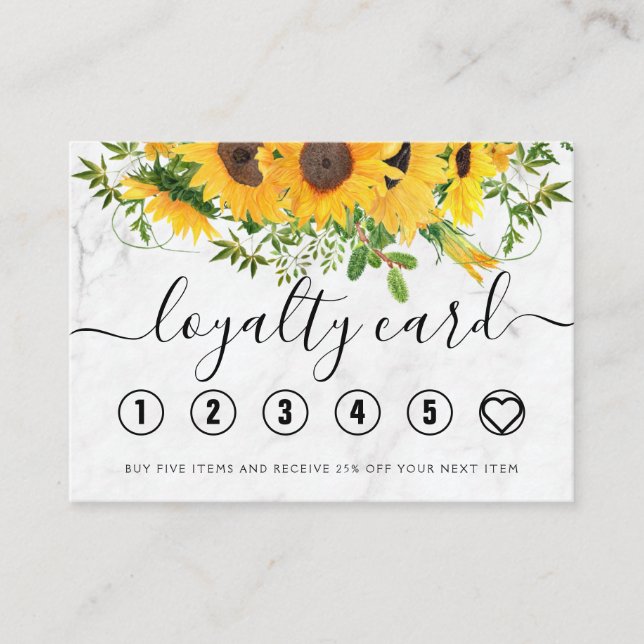 Sunflower Marble Hand Lettering Circles Loyalty Card (Front)