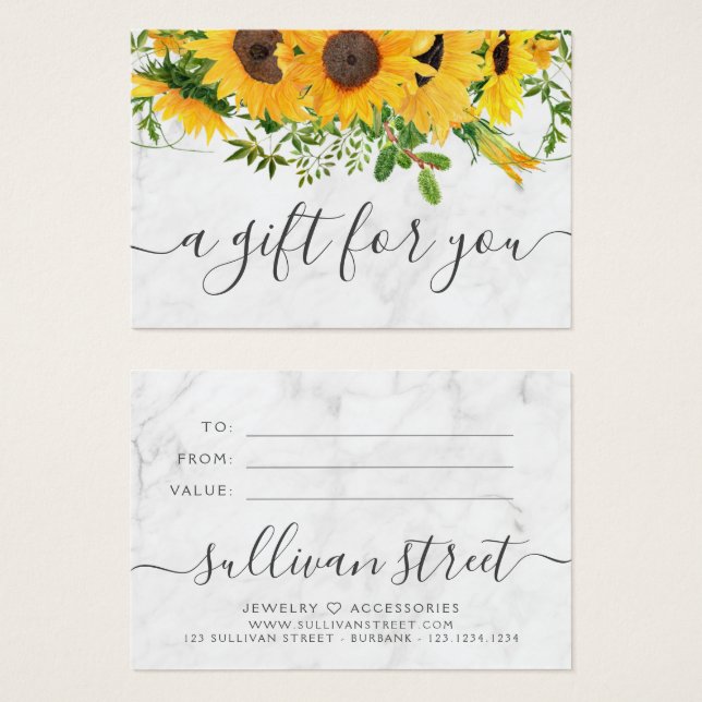 Sunflower Marble Small Business Gift Certificate (Front & Back)