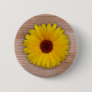 Sunflower Marigold on Rustic Wooden Boards 6 Cm Round Badge