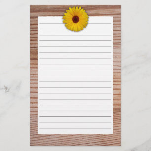 Sunflower Marigold on Rustic Wooden Boards Stationery