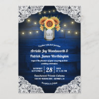 Sunflower Mason Jar Blue Wood Wedding Invitations