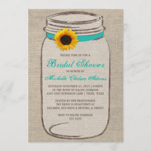 Sunflower Mason Jar Bridal Shower Invitation