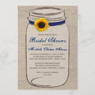 Sunflower Mason Jar Bridal Shower Invitation