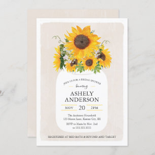 Sunflower Mason Jar Bridal Shower Invitation