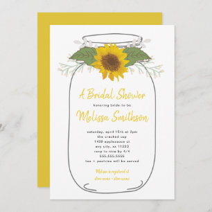 Sunflower Mason Jar Bridal Shower   white Invitation