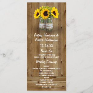 Sunflower Mason Jar Burlap + Lace Wedding Programs
