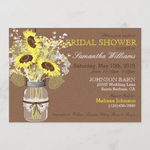 Sunflower Mason Jar Burlap Rustic Bridal Shower Invitation