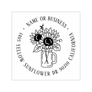 Sunflower Mason Jar Custom Name Return Address Self-inking Stamp