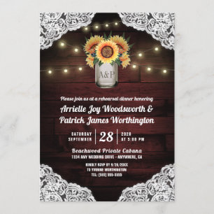 Sunflower Mason Jar Rehearsal Dinner Invitations