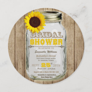 Sunflower Mason Jar Rustic Bridal Shower Round Invitation