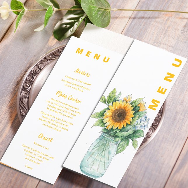 Sunflower Mason Jar Wedding Reception Dinner Menu (Sunflower Mason Jar Wedding Reception Dinner Menu)