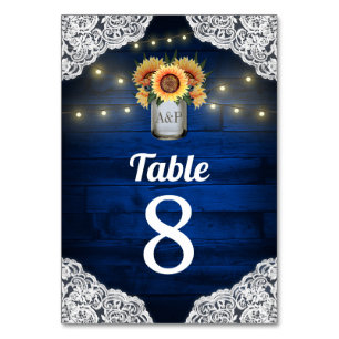 Sunflower Mason Jar Wedding Table Number Cards