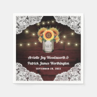 Sunflower Mason Jar Wood Lace Wedding Napkins