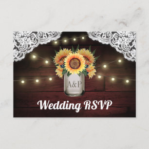 Sunflower Mason Jar Wood Lace Wedding RSVP Cards