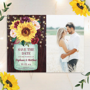 Sunflower Mason Jar Wood Lights Photo Wedding Save The Date
