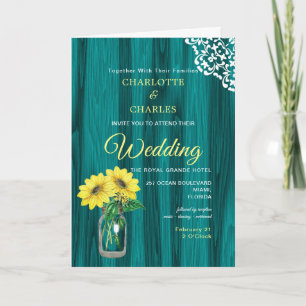 Sunflower Mason Jar Wood Rustic Photo Wedding Invitation