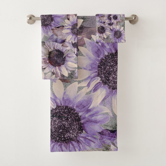 Sunflower Mauve Patterned  Bath Towel Set (Insitu)
