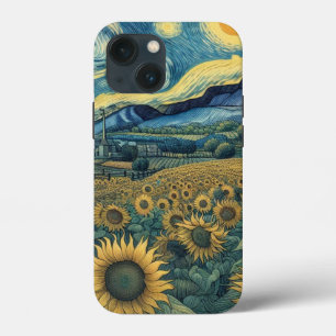 Sunflower Meadow in the Starry Night iPhone 13 Mini Case