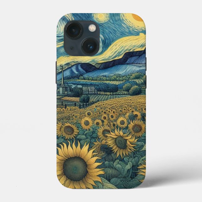 Sunflower Meadow in the Starry Night Case-Mate iPhone Case (Back)