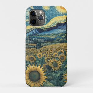 Sunflower Meadow in the Starry Night iPhone 11 Pro Case