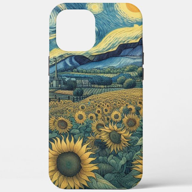 Sunflower Meadow in the Starry Night Case-Mate iPhone Case (Back)