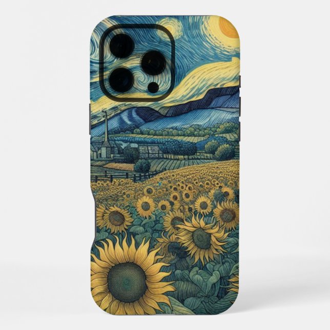 Sunflower Meadow in the Starry Night iPhone Case (Back)