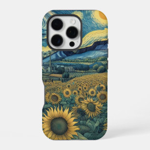 Sunflower Meadow in the Starry Night iPhone 16 Pro Case