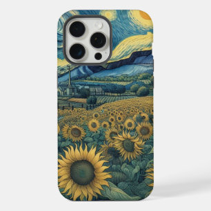 Sunflower Meadow in the Starry Night iPhone 15 Pro Max Case