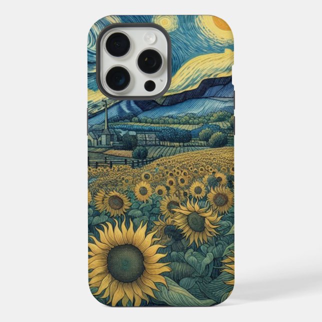 Sunflower Meadow in the Starry Night iPhone Case (Back)