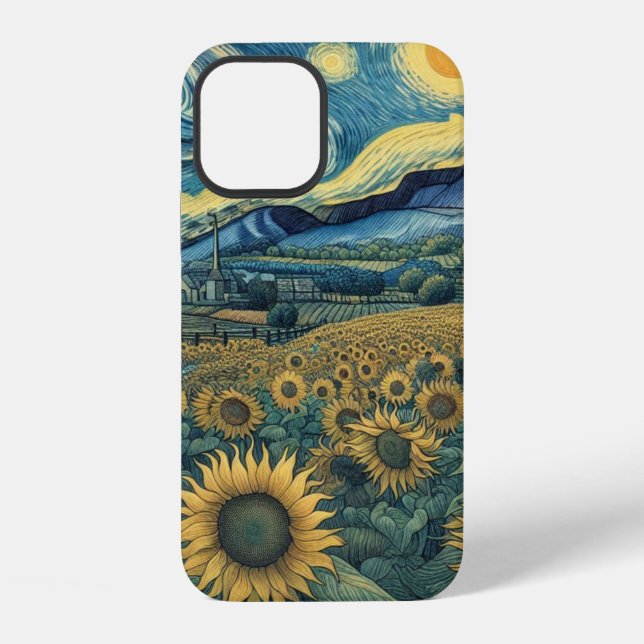 Sunflower Meadow in the Starry Night iPhone Case (Back)