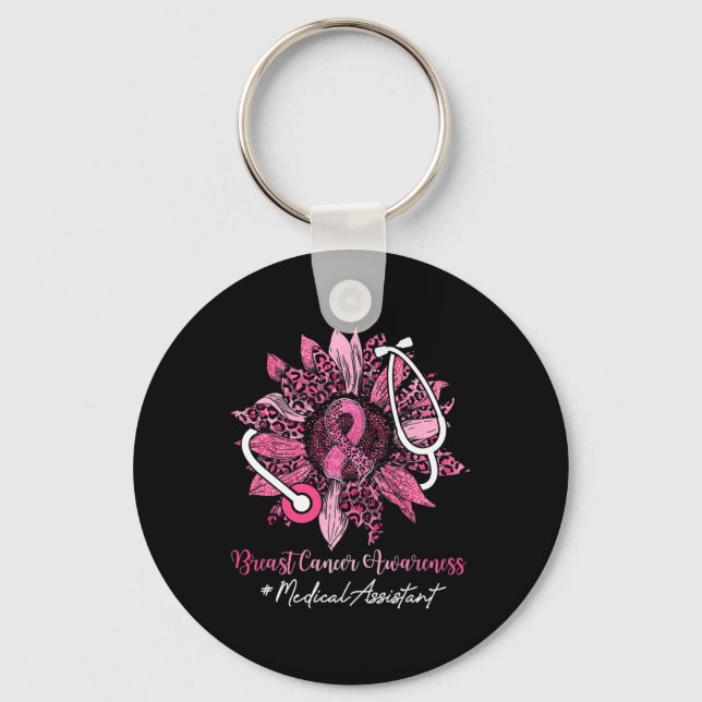 Sunflower Medical Assistant Ribbon Breast Cancer A Key Ring (Front)