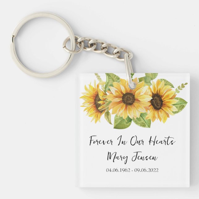 Sunflower Memorial Funeral Photo Key Ring (Front)