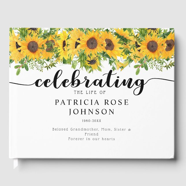 Sunflower Memorial Funeral Remembrance Guest Book (Front)