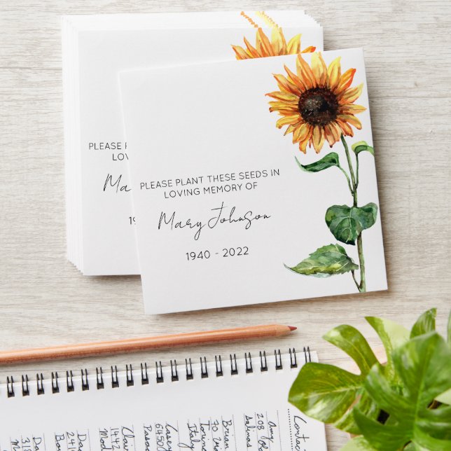 Sunflower Memorial Funeral Seed Envelope (Stacked)