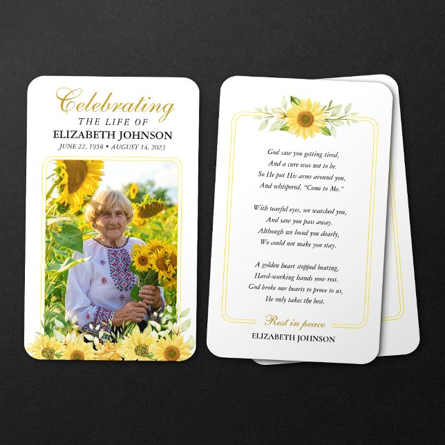 Sunflower Memorial Photo Funeral Prayer Card (Creator Uploaded)