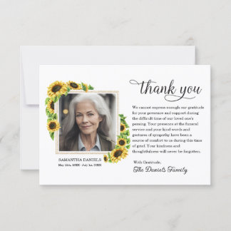 Sunflower Memorial Photo Funeral Thank You Card