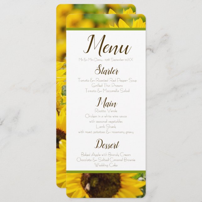 Sunflower Menu Invitation (Front/Back)