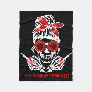 Sunflower Messy Bun Skull Red Ribbon Blood Cancer Fleece Blanket