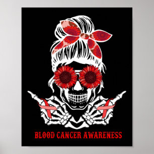 Sunflower Messy Bun Skull Red Ribbon Blood Cancer Poster