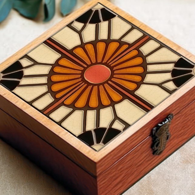 Sunflower Mid-Century Symmetry Arts Craft Movement Ceramic Tile (Creator Uploaded)