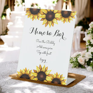 Sunflower Mimosa Bar Floral Yellow White  Pedestal Sign