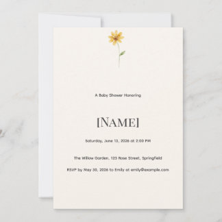 Sunflower Minimal Baby Shower Invitation, Editable Invitation