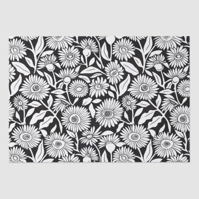  Sunflower Minimal Monochrome Black White Tissue Paper (Front)
