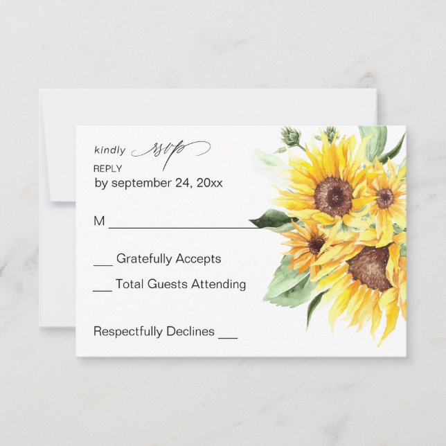 Sunflower MOD Floral no Meal RSVP Card (Front)