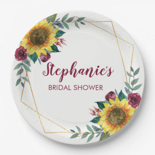 Sunflower Modern Floral Bridal Shower Paper Plate