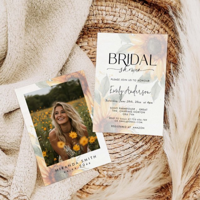 Sunflower Modern Photo Bridal Shower Invitation (Creator Uploaded)